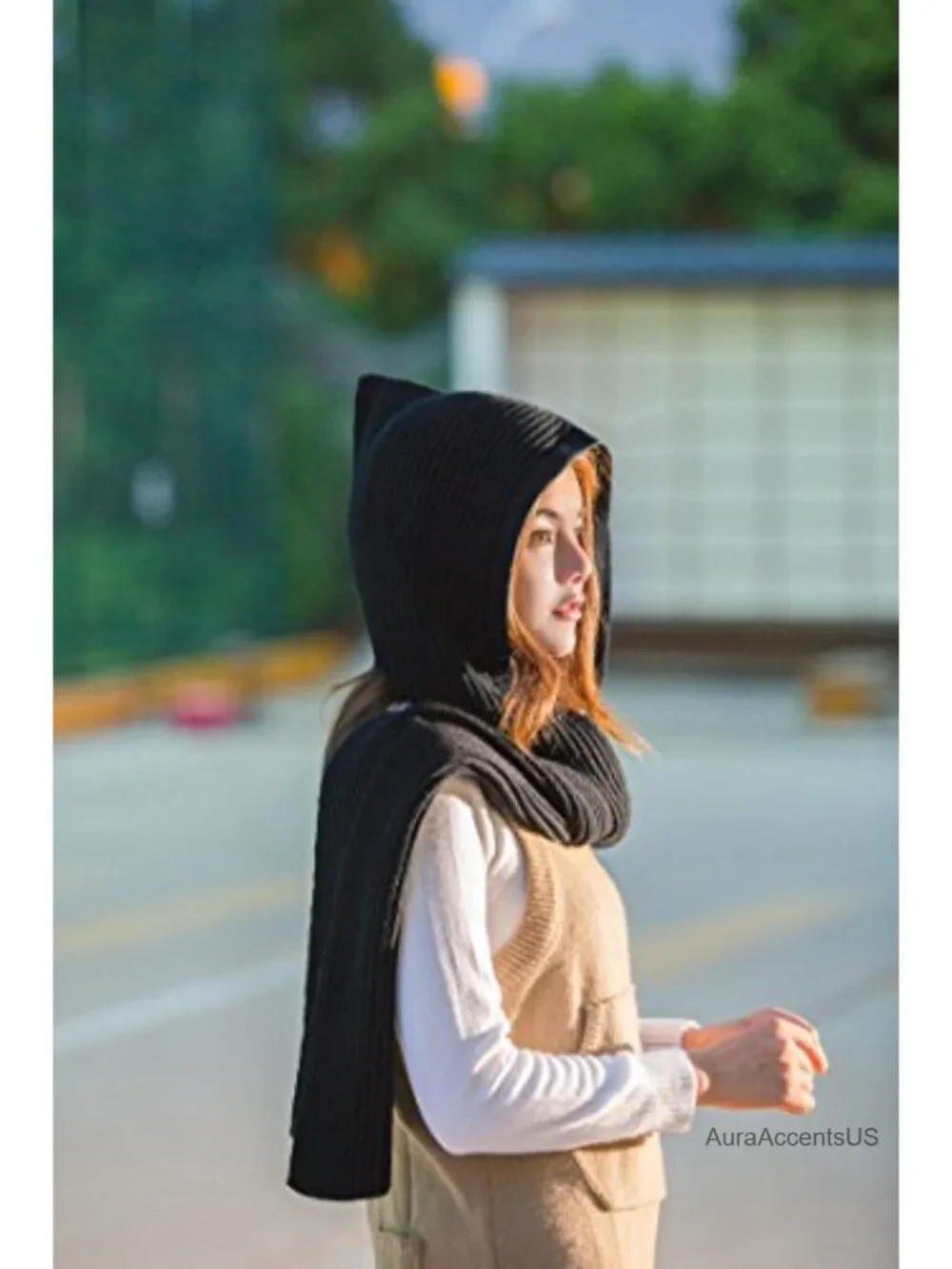 3 in 1 Crochet Knit Hooded Scarf Shawl Women